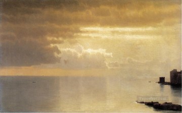 ウィリアム・スタンリー・ハゼルタイン Painting - 穏やかな海のメントーンの風景 ルミニズム ウィリアム・スタンリー・ハゼルタイン